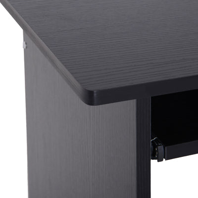 HOMCOM Compact Small Computer Table Wooden Desk Keyboard Tray Storage Shelf Modern Corner Table Home Office Black 