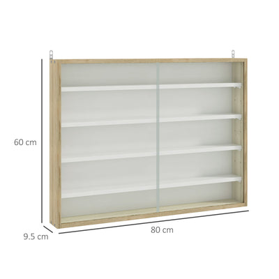 HOMCOM 5-Tier Wall Display Shelf Unit Cabinet w/ 4 Adjustable Shelves Glass Doors Home Office Ornaments 60x80cm Natural 