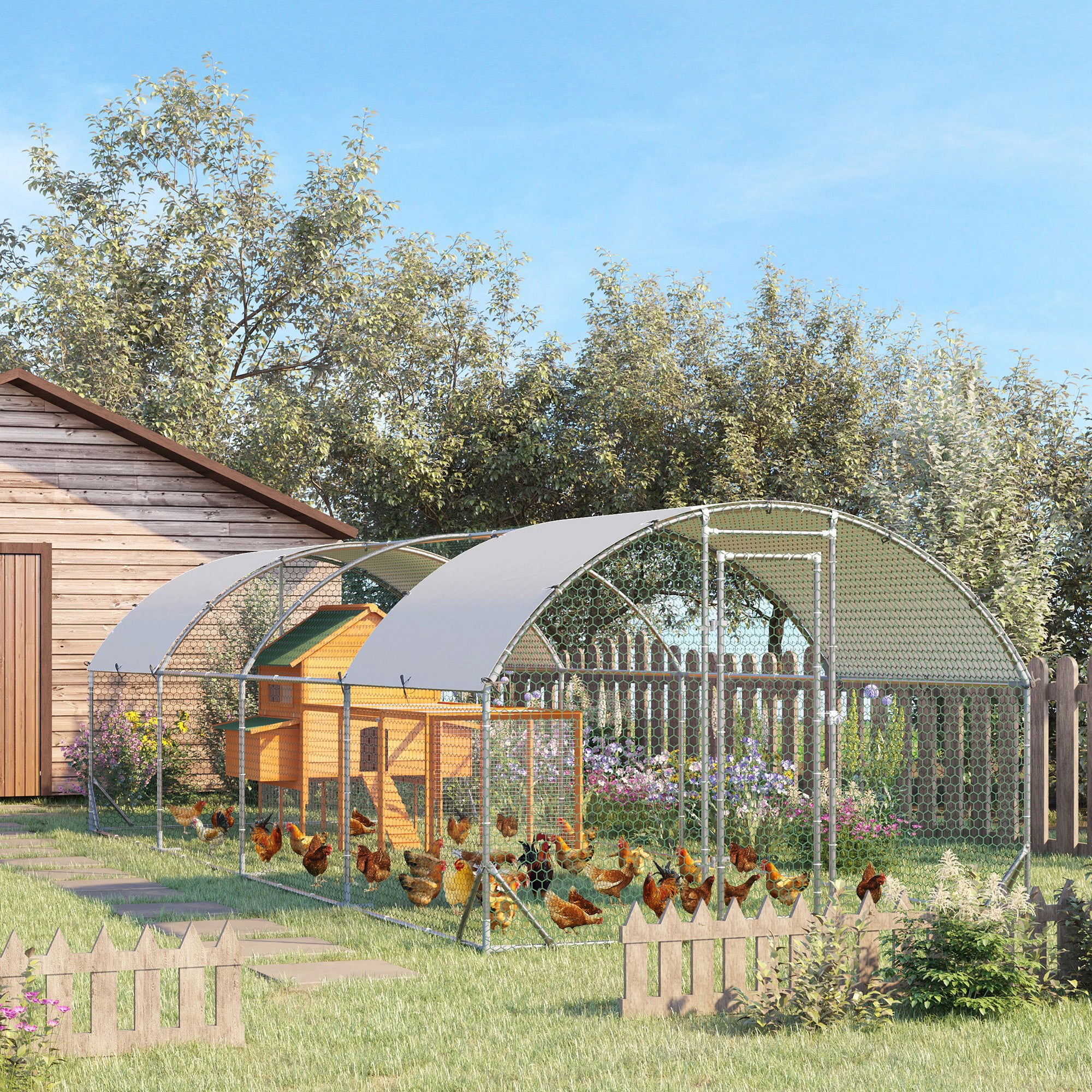 PawHut Walk In Chicken Run Galvanised Chicken Coop Hen Poultry House Cage Pet Playpen Garden with Water-Resist Covers 