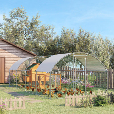 PawHut Walk In Chicken Run Galvanised Chicken Coop Hen Poultry House Cage Pet Playpen Garden with Water-Resist Covers 