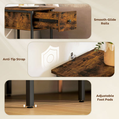 HOMCOM Narrow Side Table with Drawer and Storage Shelf - Rustic Brown 