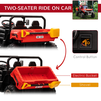 HOMCOM 12V 2 Seater Kids Electric Ride-On Car with Electric Bucket, Remote Control - Red 