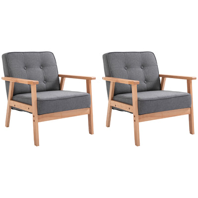 HOMCOM Armchair, Linen Fabric Accent Chair, Occasional Chair with Beech Wood Frame for Living Room, Reception, Bedroom, Balcony, Set of 2, Grey and Natural 