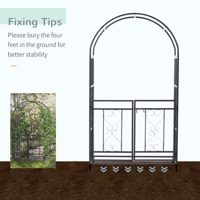 Outsunny Outdoor Garden Arch with Double Gates, Metal Garden Arbor for Climbing Plants, Roses, Vines, Wedding Arch for Outdoor, 114L x 50W x 206H cm, Dark Grey 