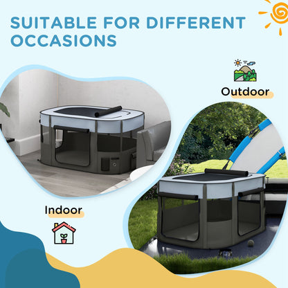 PawHut Foldable Dog Pen with Storage Bag for Indoor/Outdoor Use, Portable Pet playpen, with Ground Stakes - Grey 