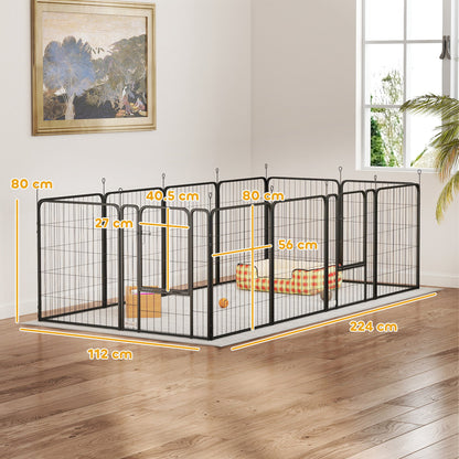 PawHut 12 Panels Heavy Duty Dog Playpen with Doors, for Medium Dogs, 80cm High, Black 
