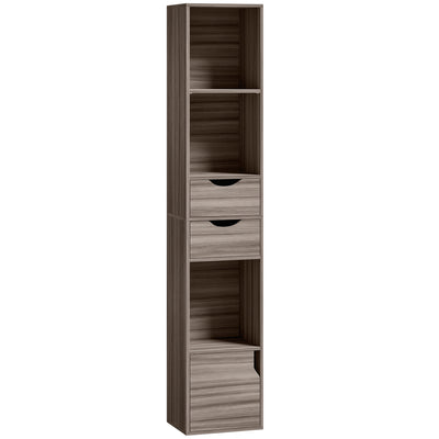 HOMCOM Bookcase with Drawers Adjustable Shelf Bookshelf with 2 Drawers and Cabinet 158 cm Grey 