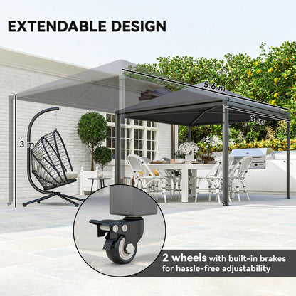Outsunny 3 x 3 or 3 x 6m Garden Gazebo with Extendable Awning and Wheels, UPF30+ Outdoor Metal Gazebo Canopy Shelter for BBQ, Event, Party 