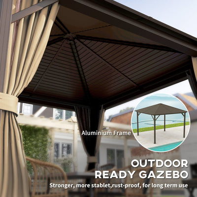 Outsunny 3 x 3(m) Metal Hardtop Gazebo, with Curtains and Accessories - Brown 