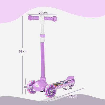 AIYAPLAY Kids 3 Wheel Scooter for 2-6 Years Old w/ Adjustable Height, LED Light, TPE Handlebar, Purple 