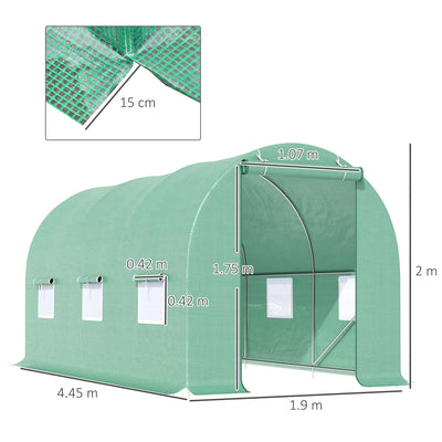 Outsunny 4.5m x 2m x 2m Walk-in Tunnel Greenhouse Garden Plant Growing House with Door and Ventilation Window, Green 