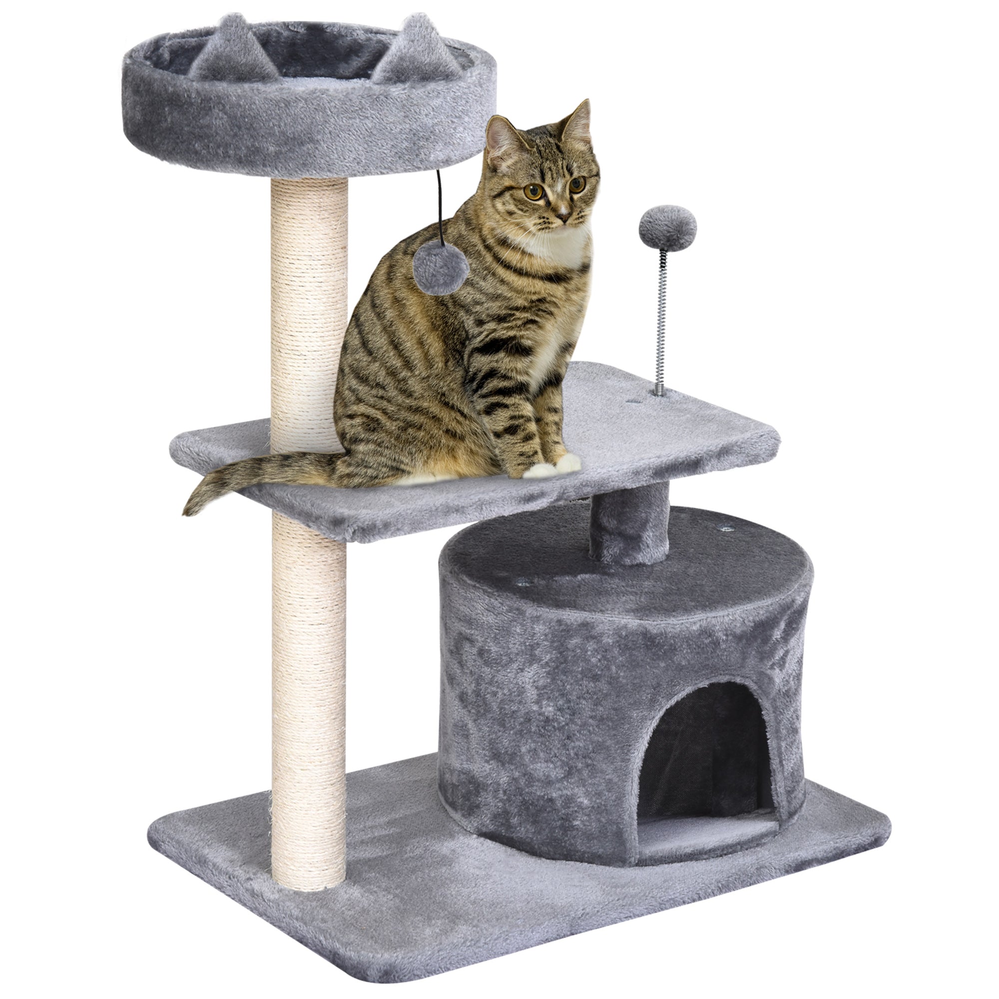 PawHut Cat Tree for Indoor Cats with Scratching Post Climbing Tower Kitty Activity Centre Condo Perch Jumping Platforms Grey 60L x 40W x 81H cm 