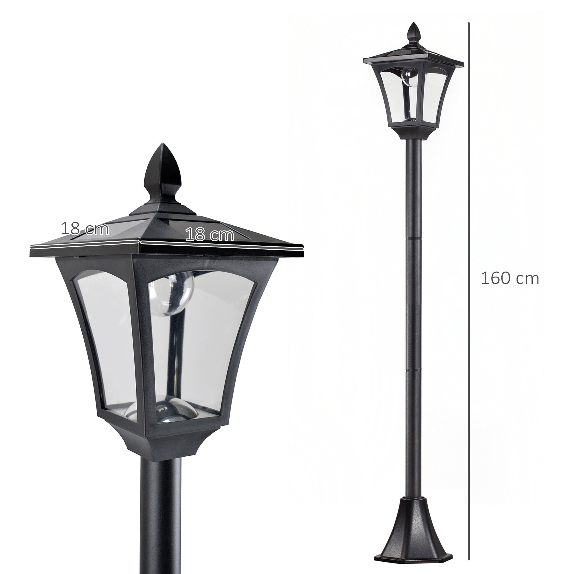 Outsunny 2 Pieces Outdoor Garden Solar Post Lamp Sensor Dimmable LED Lantern Bollard Pathway 1.6M Tall \'e2\'80\'93 Black