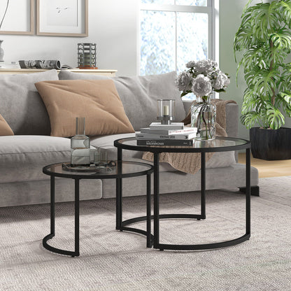 HOMCOM Two-Piece Nest of Glass-Top Coffee Tables 