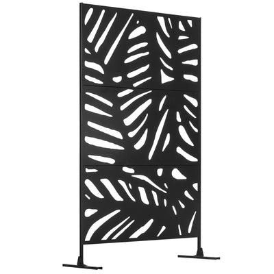 Outsunny Freestanding Outdoor Privacy Screen, Decorative Metal Garden Divider with Stand for Deck, Pool, 48" x 78" Black 