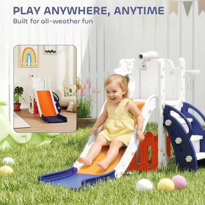 AIYAPLAY 5 in 1 Kids Slide Set with Basketball Hoop, Climbing Frame, Telescope, Storage Box for Toddlers Ages 1-3, Orange 