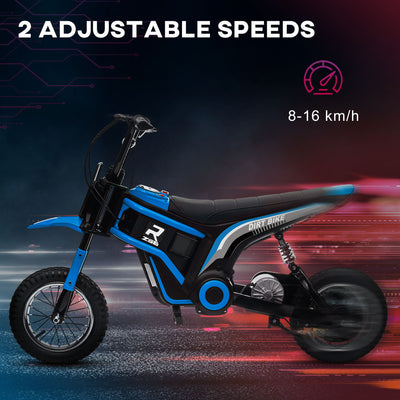 HOMCOM 24V Electric Motorbike with Twist Grip Throttle, Music, Horn, 12" Pneumatic Tyres, 16km/h Max Speed - Blue 
