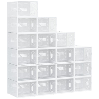 HOMCOM 18PCS Clear Shoe Box, Plastic Stackable Shoe Storage Box for UK/EU Size up to 12/46 with Magnetic Door for Women/Men, 28 x 36 x 21 cm 