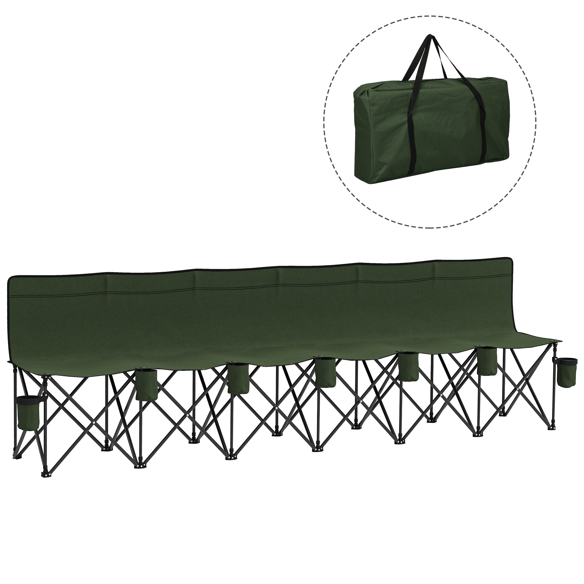 Outsunny 6 Seater Folding Camping Chair with Cup Holder & Carry Bag - Green 