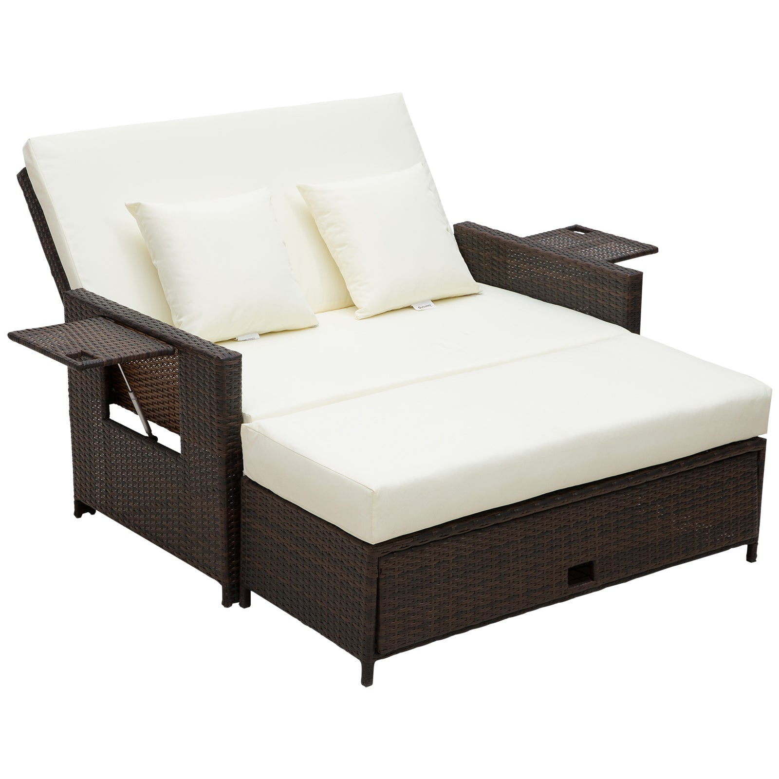 Outsunny Rattan Sun Lounger 2 Seater Day Bed-Brown 