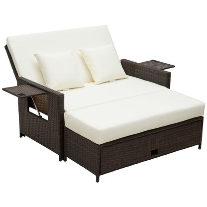 Outsunny Rattan Sun Lounger 2 Seater Day Bed-Brown 