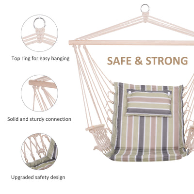 Outsunny Garden Outdoor Hanging Hammock Chair Thick Rope Frame Wooden Arms Safe Wide Seat Garden Outdoor Spot Stylish Multicoloured stripes 