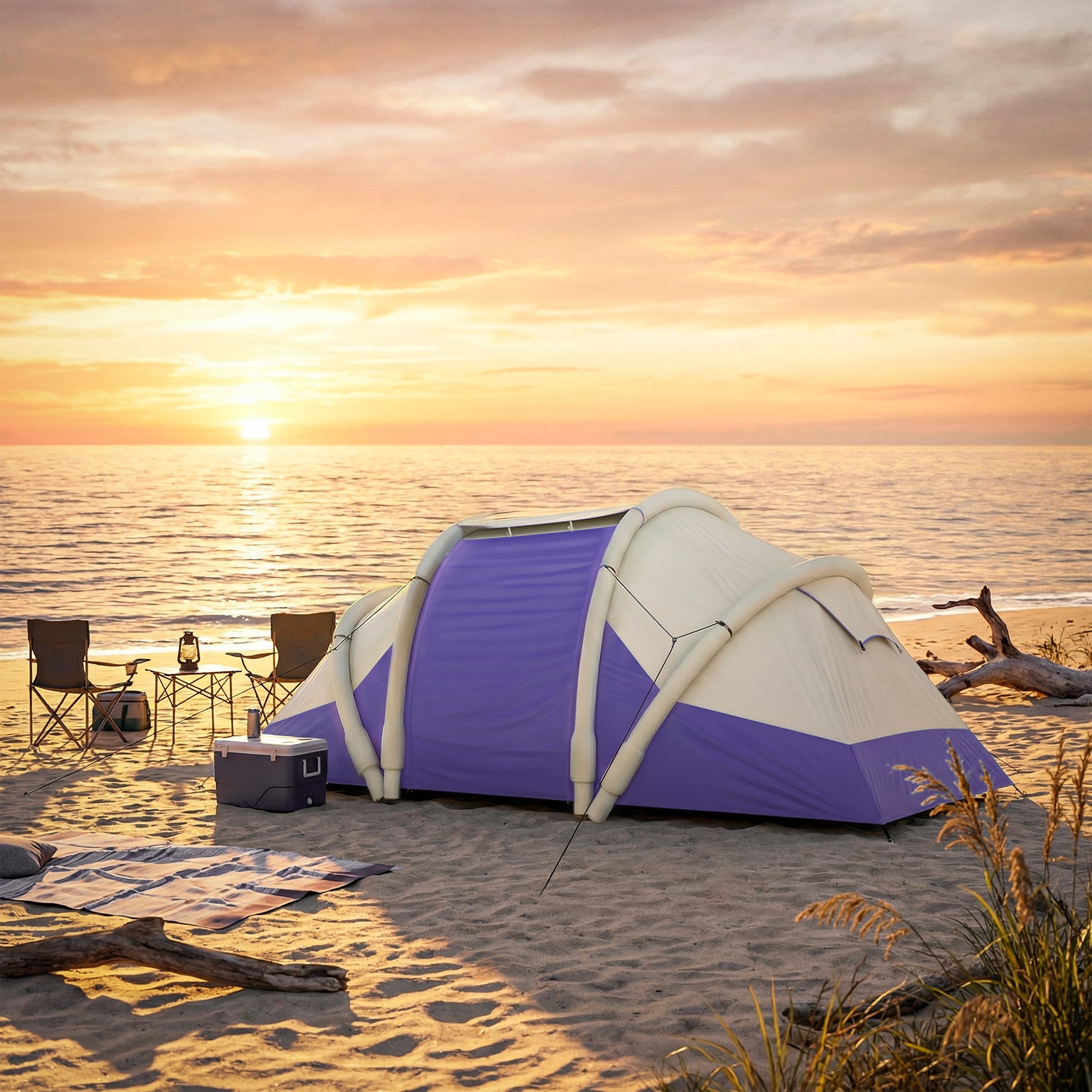Outsunny Inflatable Tent 2 Bedroom 3000mm Waterproof Windproof Air Tent with Carry Bag for 4 Person 