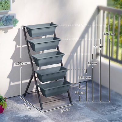 Outsunny 5-Tier Raised Garden Bed, Vertical Ladder Plant Stand with 5 Removable Boxes, Drainage Holes and Plugs, Indoor Outdoor Elevated Flower Herb Growing Box for Garden Patio Balcony, Grey 