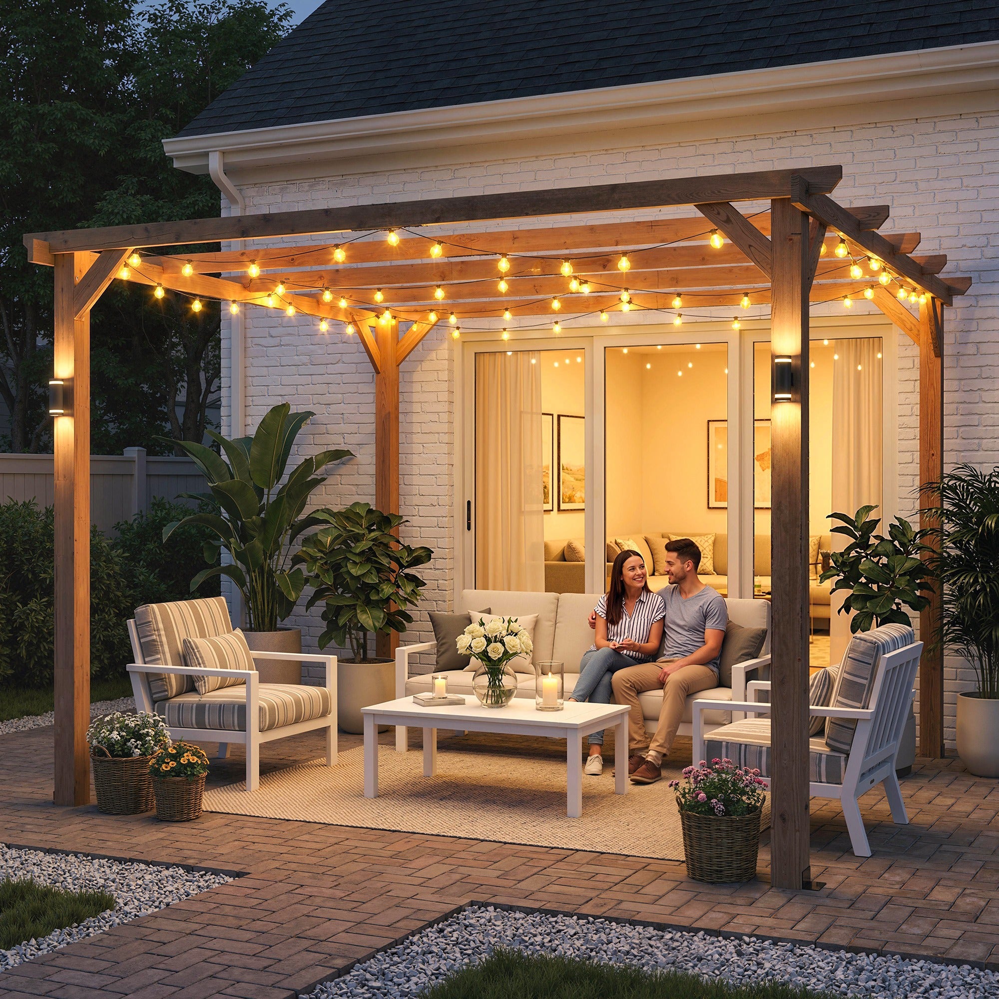 Outsunny 3 x 3 m Wooden Pergola Kit, Garden Pergola Gazebo Grape Trellis with Triangle Supports, 5 Beams, Maple Wood-effect 