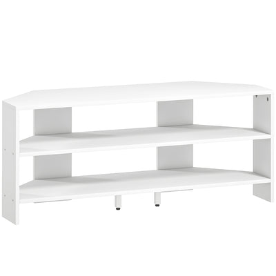 HOMCOM Corner TV Stand with 2 Open Shelves for 47 Inch TV - White 