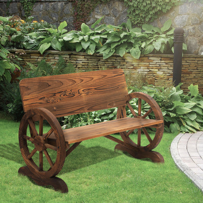 Outsunny Fir Wood 2-Seater Outdoor Garden Wagon Wheel Bench 