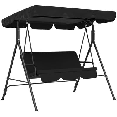 Outsunny Three-Seater Garden Swing Chair, with Adjustable Canopy - Black 