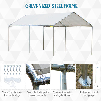 Outsunny 3 x 6m Heavy Duty Carport Garage Car Shelter Galvanized Steel Outdoor Open Canopy Tent Water UV Resistant Waterproof, White 