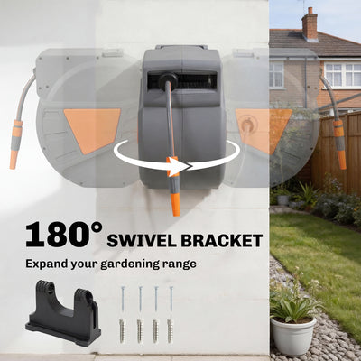 Outsunny Retractable Hose Reel Wall Mounted, 40+2m Garden Hose Pipe Reel with Auto Retraction, Self-Locking, Orange 