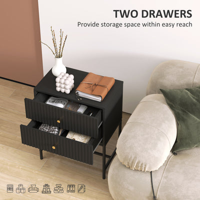 HOMCOM Elegant Two-Drawer Bedside Table Set of 2 - Black 