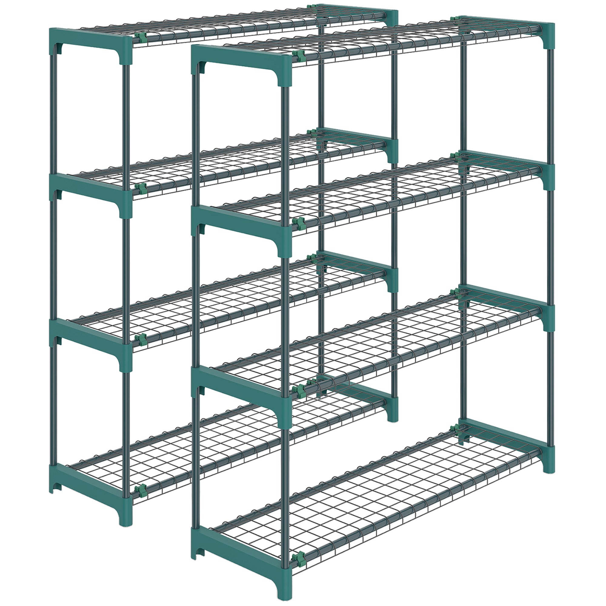 Outsunny 4-Tier Plant Stand Indoor Outdoor, Set of 2 Metal Plant Shelf with Rack Buckles for Easy Assembly, Flower Display Rack 