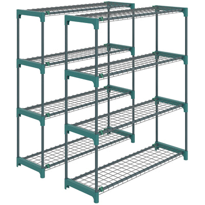 Outsunny 4-Tier Plant Stand Indoor Outdoor, Set of 2 Metal Plant Shelf with Rack Buckles for Easy Assembly, Flower Display Rack 