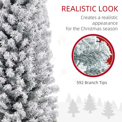 HOMCOM 7ft Snowy Artificial Christmas Tree, with Lights, Decorations and Pine Cones 