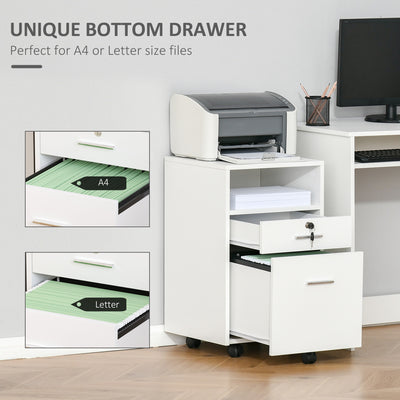 Vinsetto Lockable Two-Drawer Filing Cabinet, with Wheels - White 