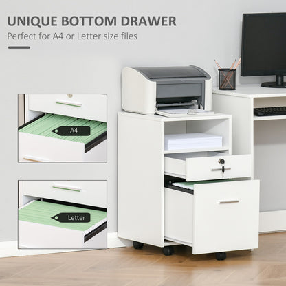 Vinsetto Lockable Two-Drawer Filing Cabinet, with Wheels - White 