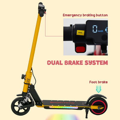 SPORTNOW Folding Electric Scooter for Kids Age 6-14 with Dual Brakes, Front Suspension, LED Colourful Lights and Display, 6.8kg Lightweight Aluminium E Scooter, Up to 14 KM/H & 6 KM, Gold Tone 
