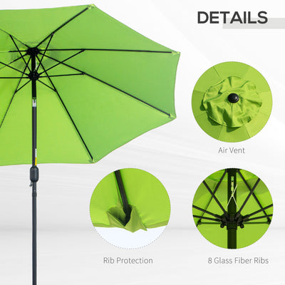 Outsunny 2.7M Garden Parasol Umbrella with Glass Fibre Ribs and Aluminium Frame, Tilting Sun Shade Shelter Canopy, Light Green 