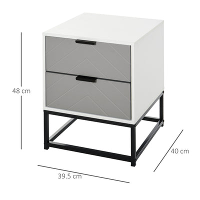 HOMCOM Bedside Cabinet with 2 Drawer Storage Unit, Unique Shape Bedroom Table Nightstand with Metal Base, for Living Room, Study Room, Dorm 