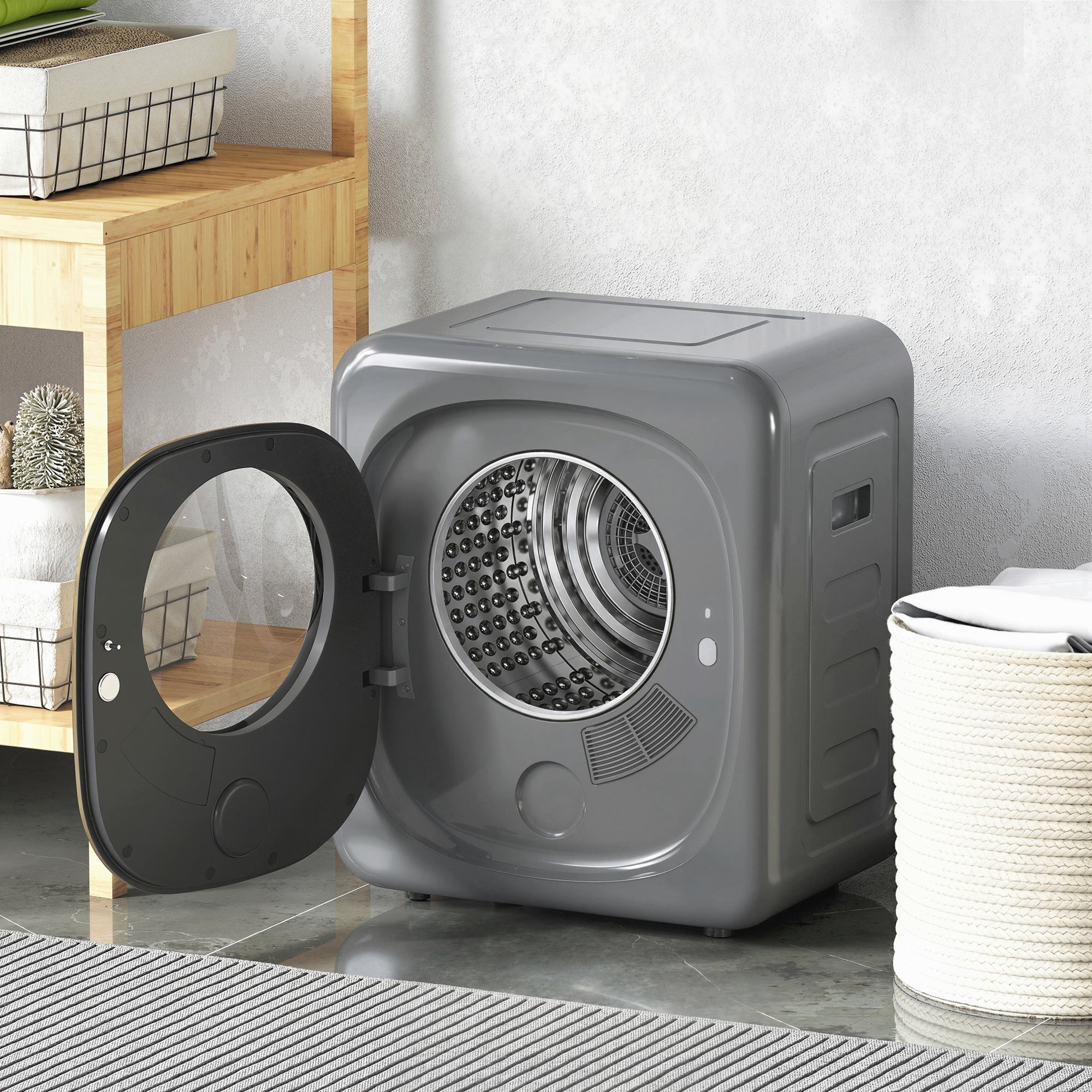 HOMCOM 4kg Vented Tumble Dryer with 5 Drying Mode, 800W Compact Freestanding Front Tumble Dryer Grey 