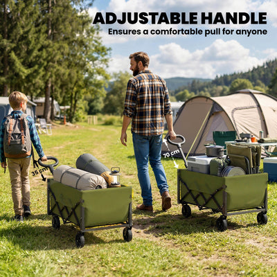 Outsunny 60L Foldable Festival Trolley on Wheels, Collapsible Wagon Cart with Drop-Down Tailgate, Adjustable Handle, Green 