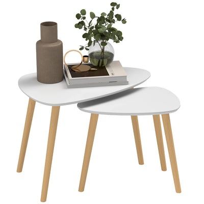 HOMCOM Nesting Coffee Table, Set of 2 Side Tables, Stacking End Tables with Solid Wood Legs, for Living Room Bedroom, Light Grey 