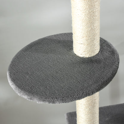 PawHut 270cm Floor To Ceiling Cat Tree Cat House Scratching Post for Indoor Cats Hammock Hanging Ball Activity Center Grey 
