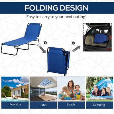 Outsunny 2 Pieces Outdoor Foldable Sun Lounger, 4 Level Adjustable Backrest Reclining Sun Lounger Chair with Angle Adjust Sun Shade Awning for Beach, Garden, Patio, Blue 