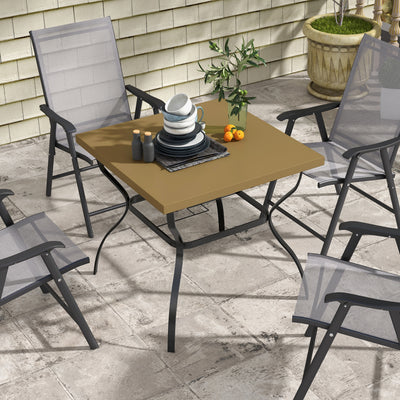 Outsunny Four-Seater Steel Garden Table, with Parasol Hole - Brown/Black 