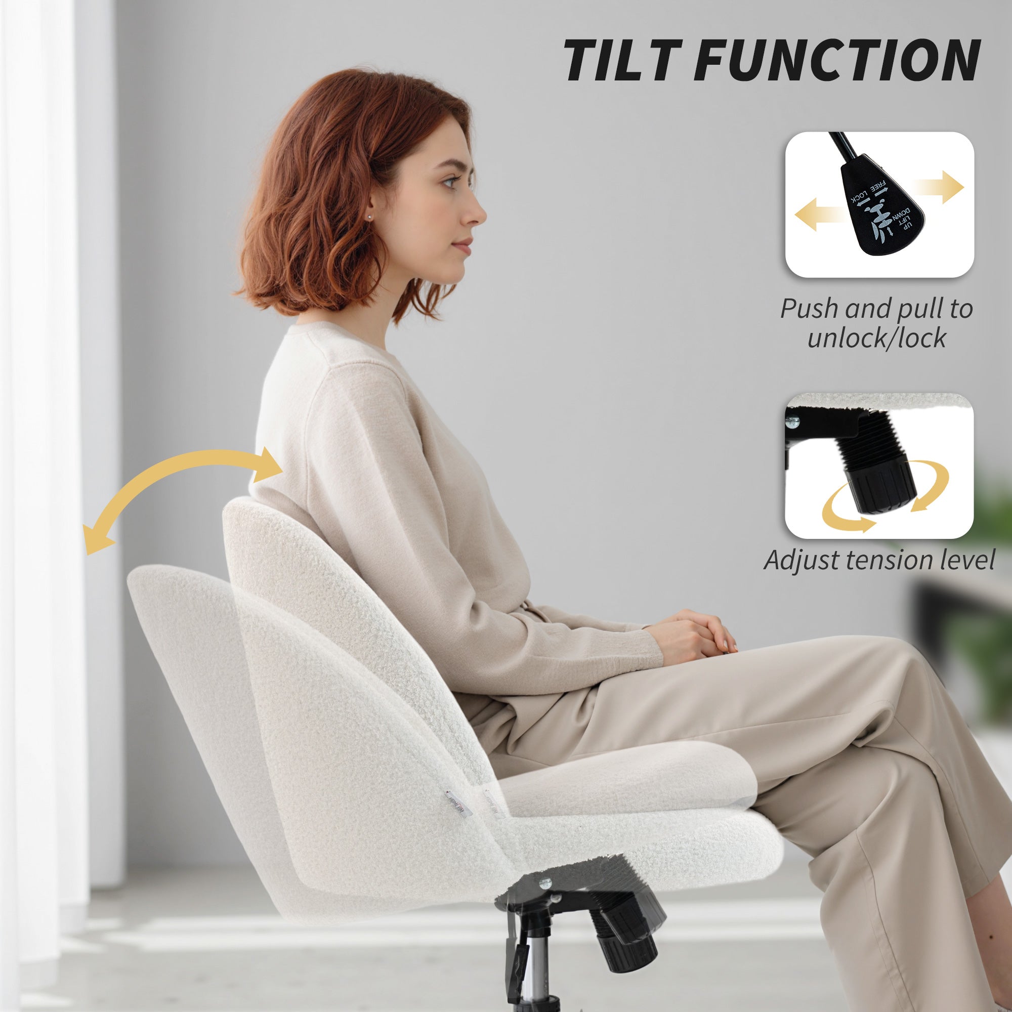 HOMCOM Teddy Fleece Office Chair with Wheels - Cream White 